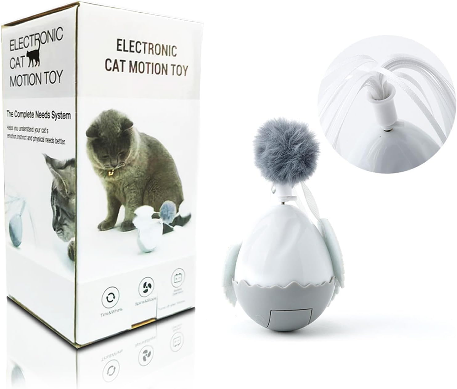 Interactive Cat Ball Toy Set - Automatic Rolling Chase Ball with Fluffy Tail Tumbler Teasing Cat Ball， Interactive Cat Toy for Kitten Toys, Cat Self Pleasure Soothing Toy Smart Cat Toy image number 4