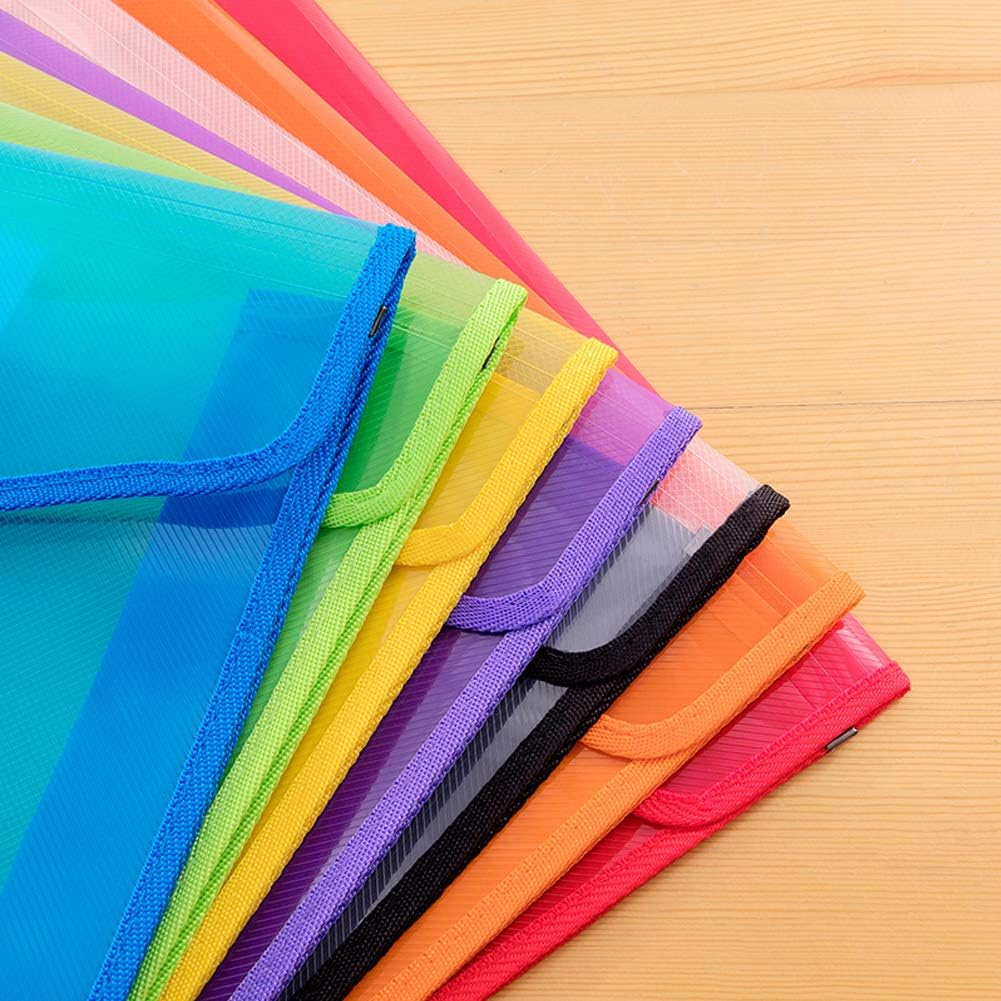 Abgream 7 Pack File Folder - Expandable Poly Envelopes B4 Plastic Document Folder Button Closure Waterproof File Pouch with 7Pcs Black Gel Ink Pens for School Office Supplies (Assorted Colors)