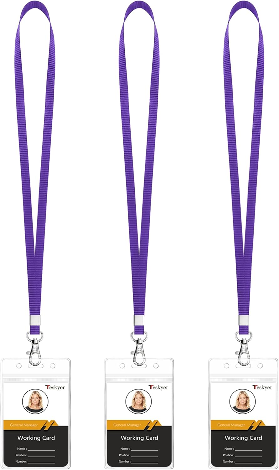 Teskyer Lanyards for Cruise Ship Cards, Lanyards with Waterproof Extra Thick Plastic Clear Badge Holders, Resealable Zip ID Card Holder, 2.5" X 3.5" Inner Size, Vertical Style, Set of 3, Black