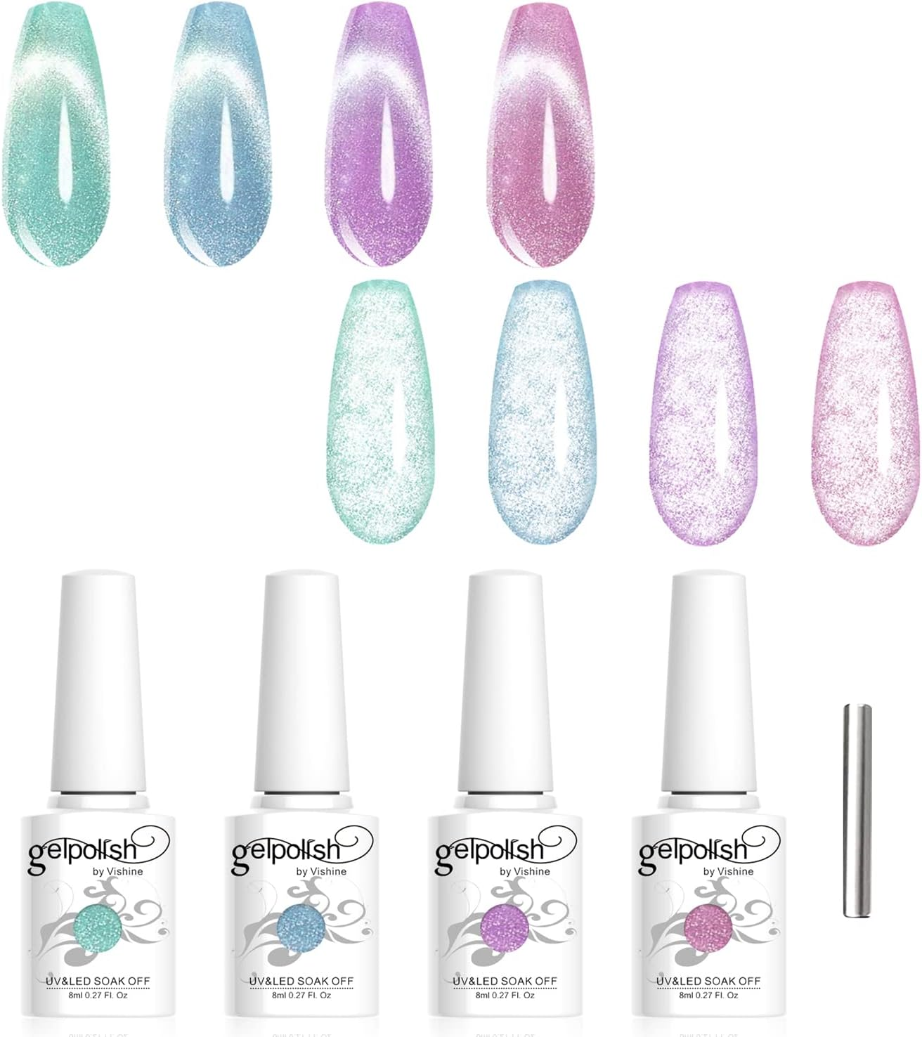 Vishine Galaxy Cat Eye Holographic Glitter Gel Nail Polish 4 Colors Set Soak off UV LED Light Starry Sky Effect Magic Gel Nail Polish Kit Manicure Nail Art Kit 8Ml image number 1