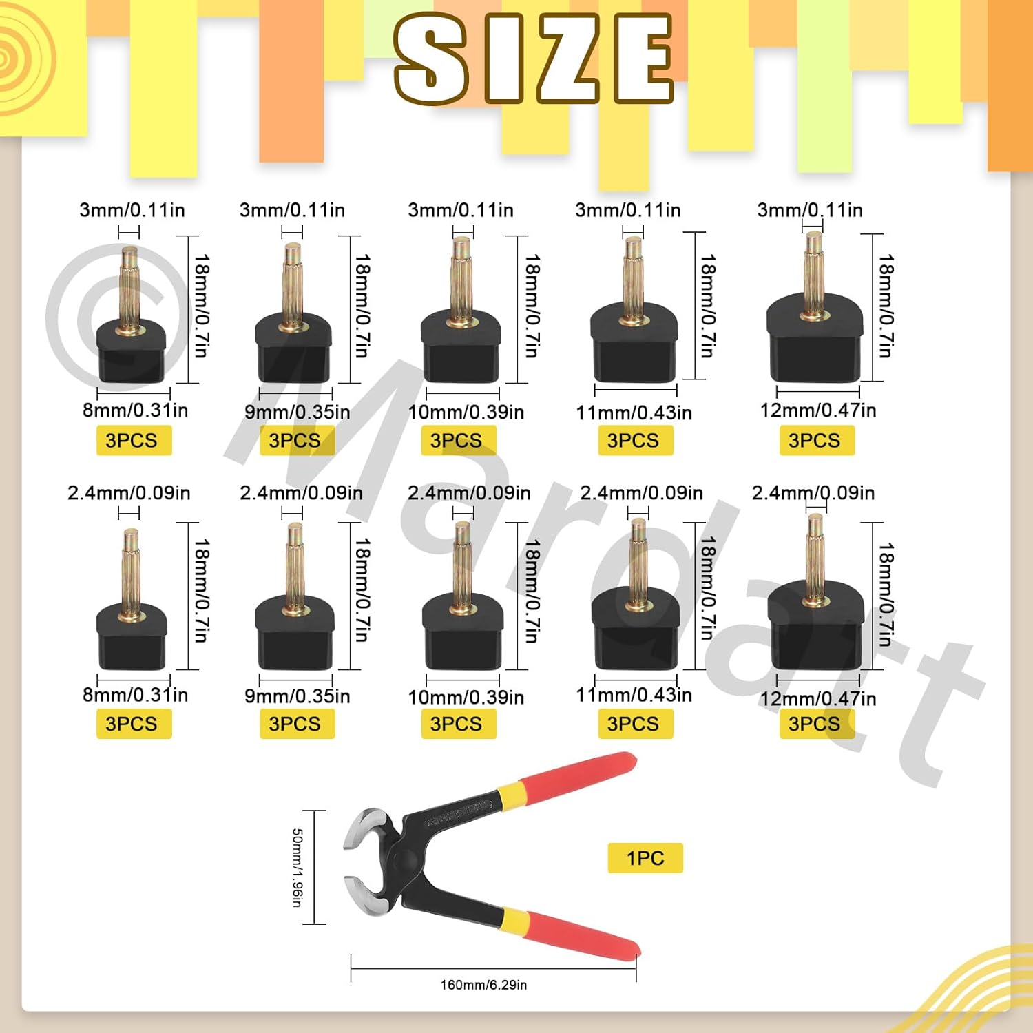 30 Pairs 5 Sizes High Heel Replacement Tips Pin Kit with 6" Heel Caps Remove Pliers, 8/9/10/11/12Mm 2 Pins Diameter U Shape Dowels Heel Tips Shoes Heel Repair for Women image number 6