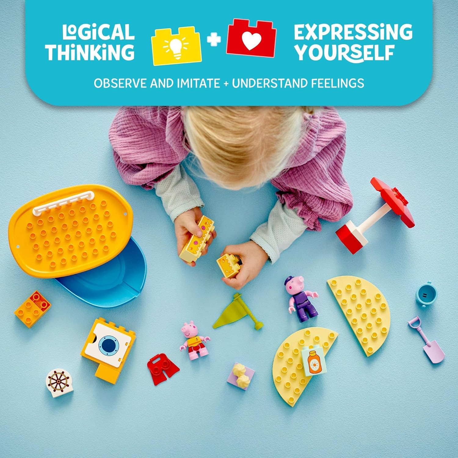 LEGO DUPLO Peppa Pig Boat Trip Toy, Early Development Toddler Toy for 2+ Year Old Boys & Girls, with Two Animal Figures, Spade, Bucket, Umbrella, Summer Activity Set, Treat Idea, Kids' Toys 10432 image number 3