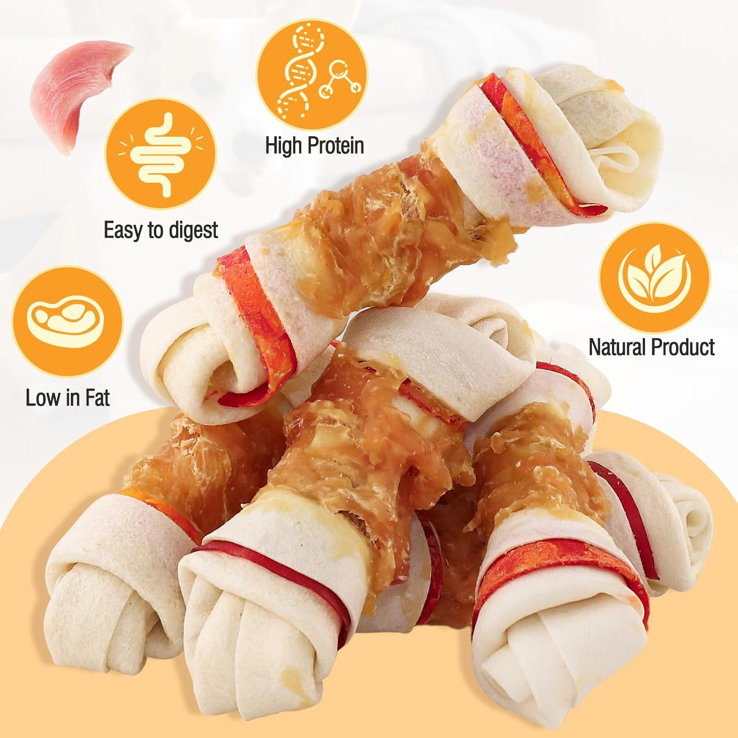 Dog Treats Chicken Wrapped Rawhide Bones,Long Lasting Chicken Wrap Knotted Bones Dog Chews 4.5"，Digestion-Friendly Training Treats for Middle Large Dogs(200G) image number 1