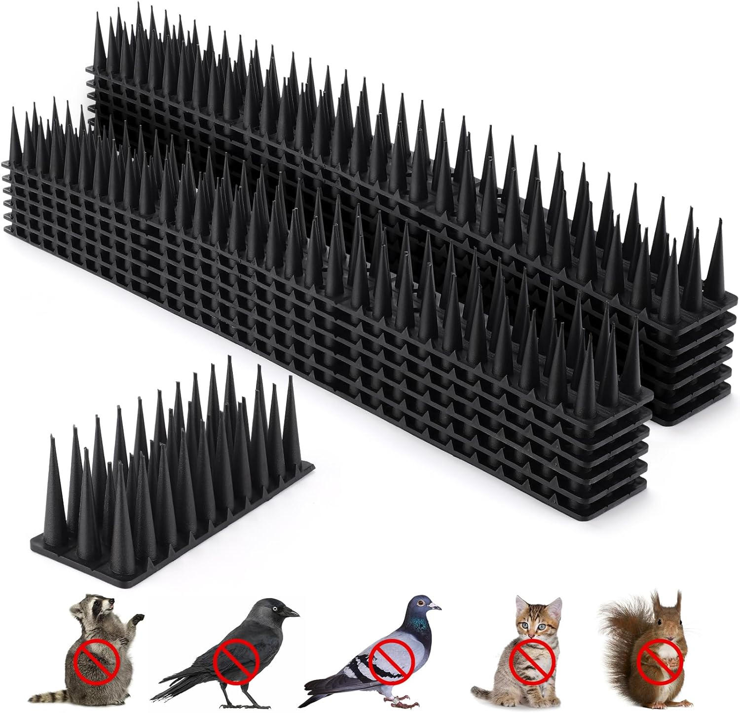 TOBWOLF 12 Pack Outdoor Bird Spikes, Plastic Fence Spikes anti Climb Spikes for Pigeon Cat Racoon, Windowsill Fence Roof Keeping Birds Away, No More Bird Nesting Dropping - Black image number 1