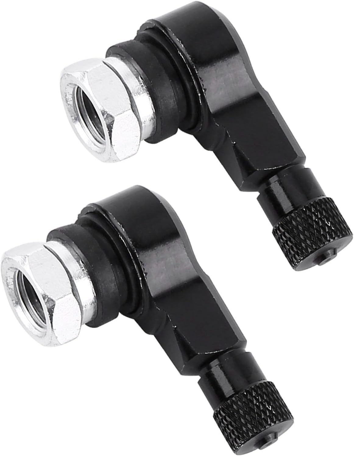 Universal Aluminum Alloy 90 Degree Tire Valve Stems Caps for Motorcycle, 2Pcs (Black) - Black image number 1