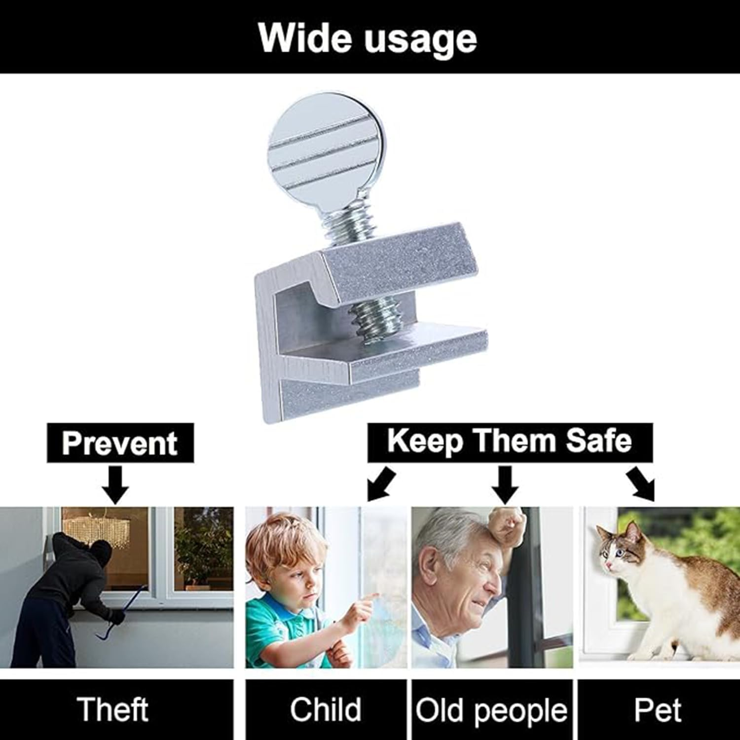 Adjustable Sliding Window Safety Locks 12 PCS No Drilling Required Easy to Install Security Lock for HOM Bedroom Bathroom Windows（Silver image number 3