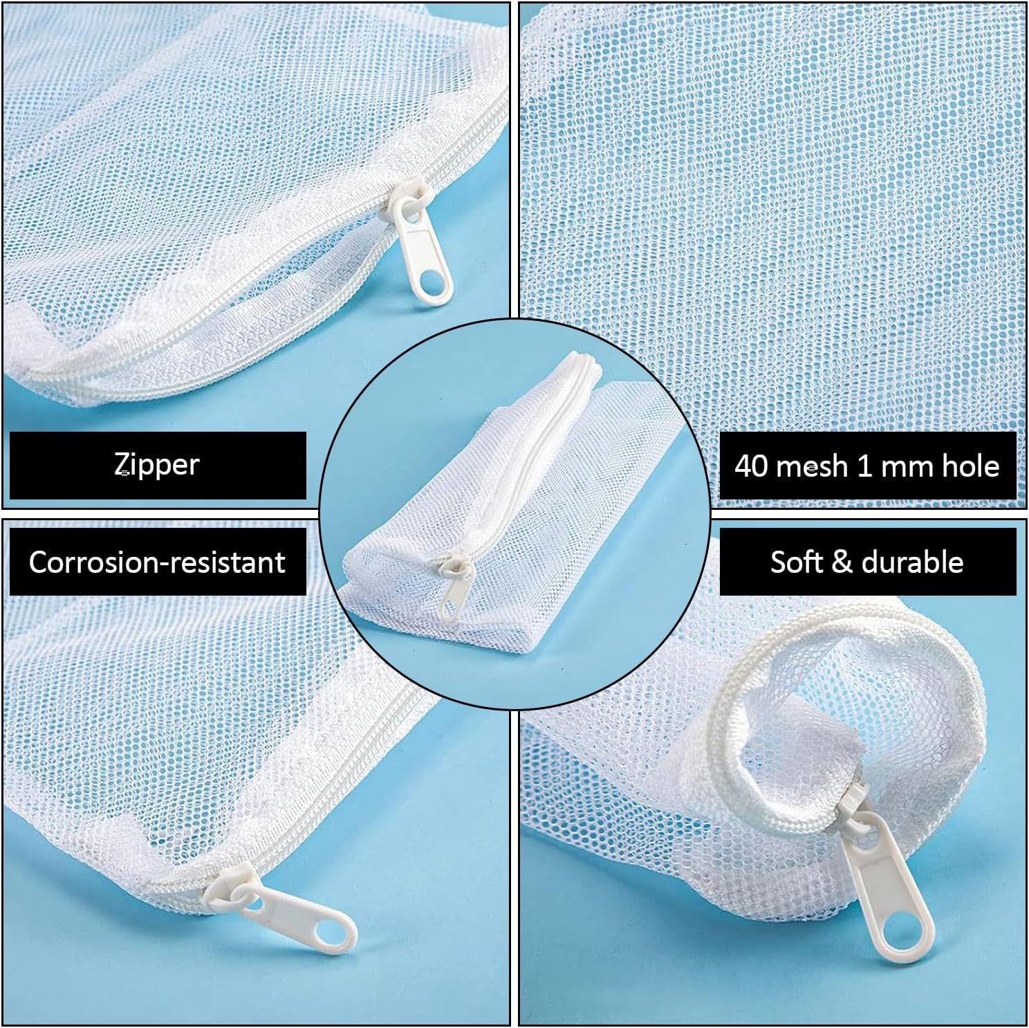 10 Pcs Aquarium Filter Media Bags, Media Mesh Filter Bags, Mesh Filter Bags, Fish Tank Media Mesh Filter Bag, Aquarium Small Filter Bags with Zipper, for Fish Tank Activated Carbon, Charcoal image number 2