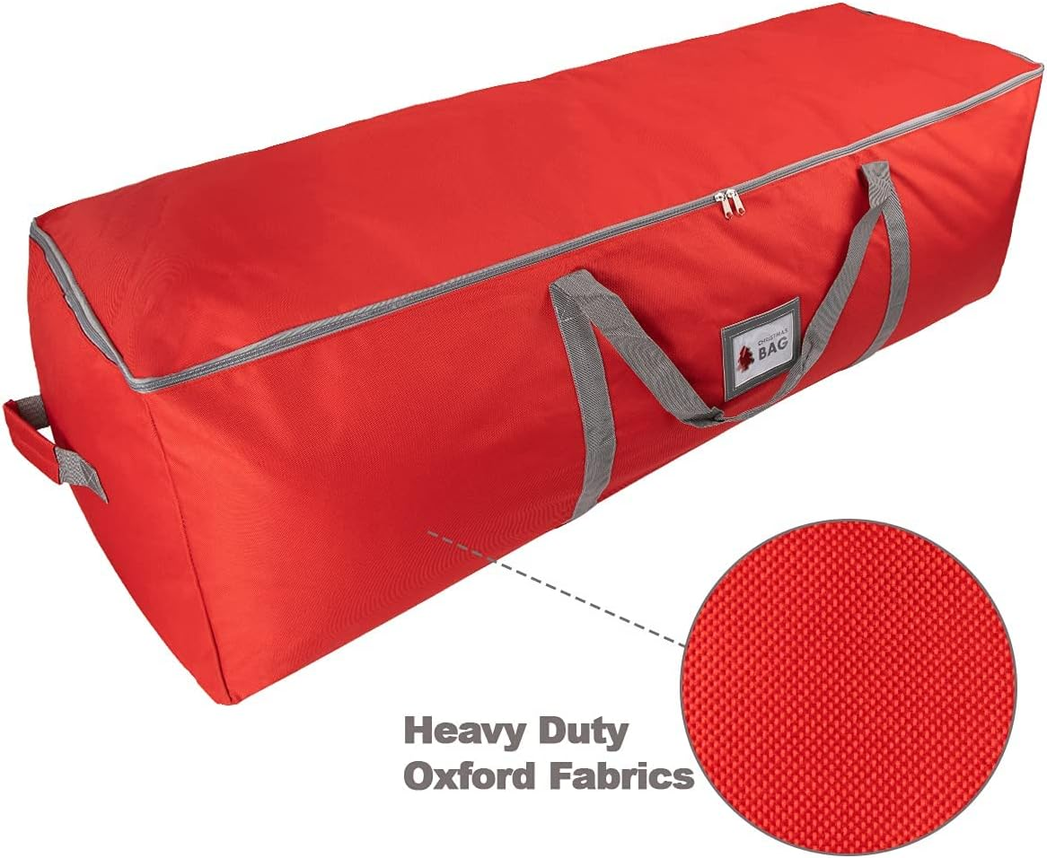 Heavy Duty Oxford Christmas Tree Storage Bag with Extra Padded Handles| Waterproof Oxford Artificial Tree Storage Bag | 51" L X 16" W X 16" H, ID Card Included (Red) image number 3