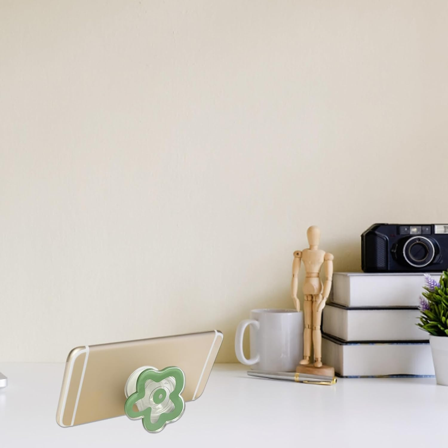 Nicedeal 2Pcs Flower Cell Phone Holder, Pink Green Phone Grip with Expanding Kickstand, Suction Cup Cell Phone Stand