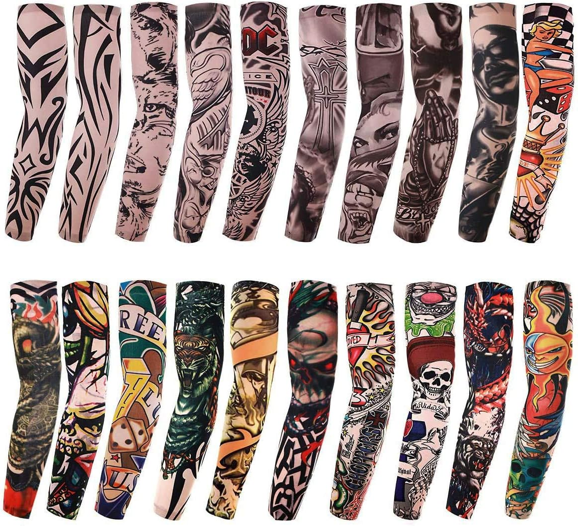 20PCS Set Arts Temporary Tattoo Arm Sunscreen Sleeves - Akstore - Designs Tiger, Crown Heart, Skull, Tribal and Etc image number 2