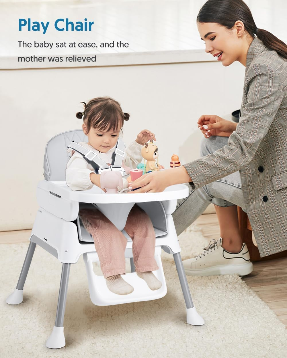 Bellababy High Chair, Adjustable Convertible 3 in 1 Baby Highchair, Booster Seat, Toddler Chair Compact/Light Weight/Portable/Easy to Clean