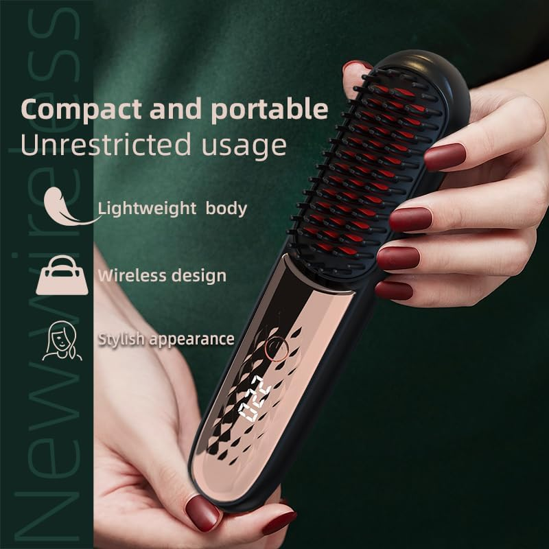 Cordless Hair Straightener Brush, Portable Straightening Brush for Women, Mini Hair Straightener for Travel, 4000Mah Rechargeable Fast Heating Electric Hair Straight Comb Present for Women image number 5