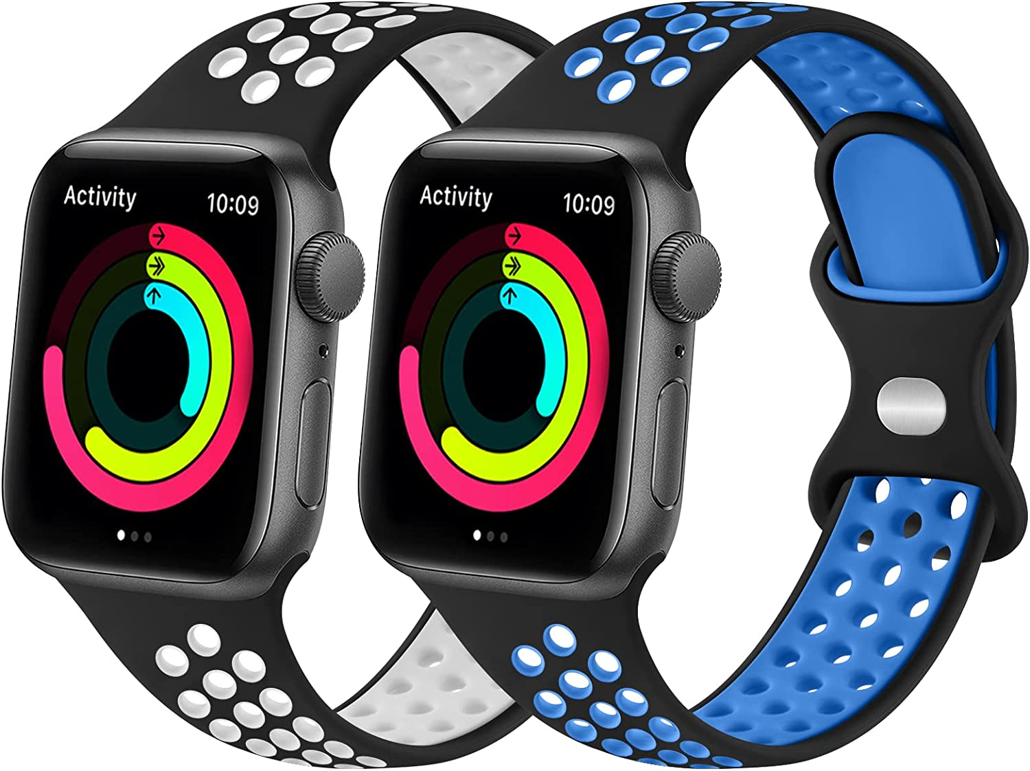 [2 Pack]Silicone Bands for Apple Watch Band 49Mm 45Mm 44Mm 42Mm 41Mm 40Mm 38Mm, Soft Adjustable Sport Two Colors Strap Women/Men for Iwatch Ultra/Iwatch Series 9/8/7/SE/6/5/4/3/2/1