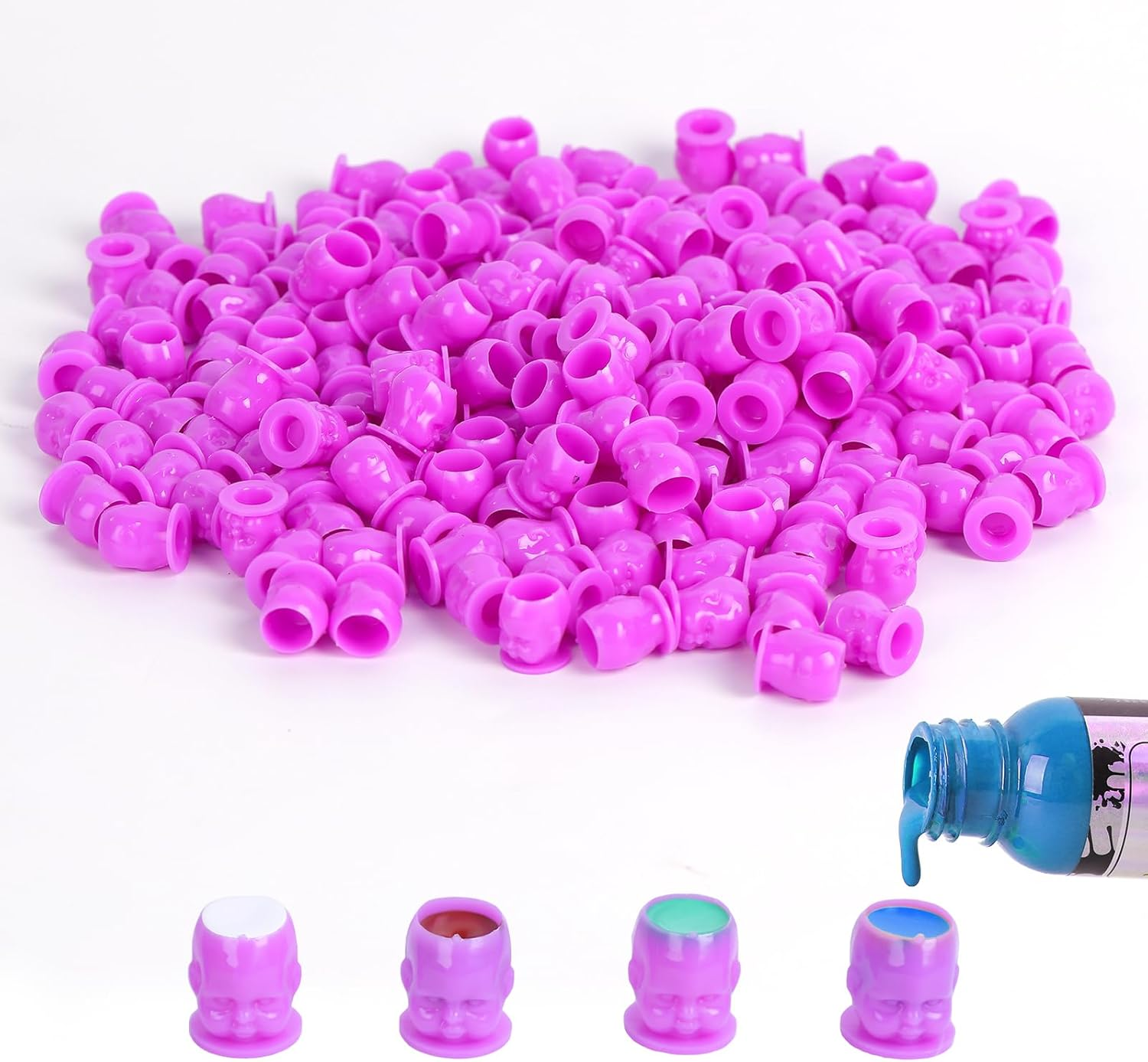 YILONG 200PCS Disposable Tattoo Ink Caps Doll Tattoo Ink Cups with Stable Base Permanent Makeup Pigment Holder Container Cap Tattoo Accessory Tattoo Supplies,Rose Red
