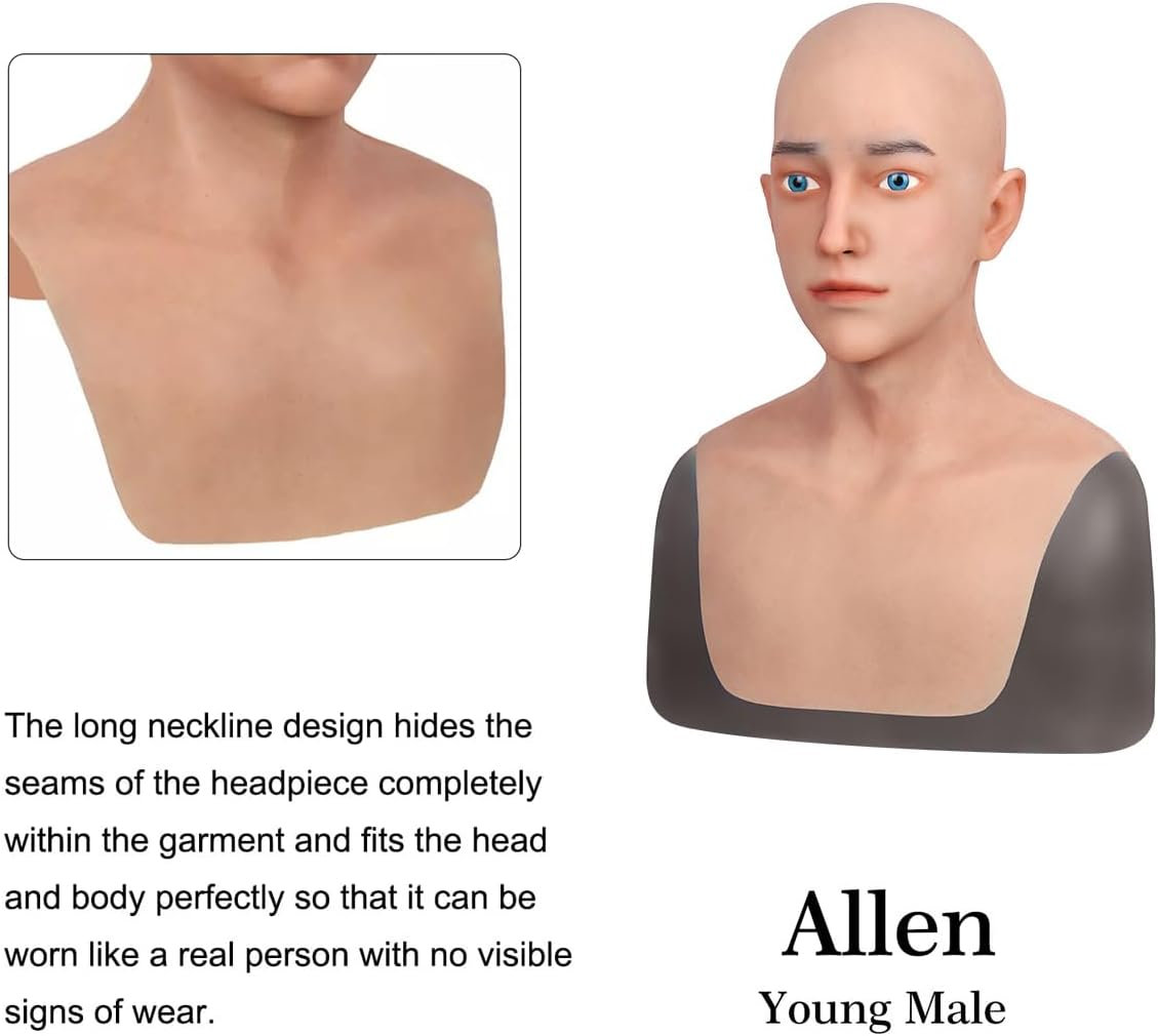 Crossdresser Young Men Mask Headwear Realistic Silicone Full Head Masks Halloween Cosplay Party Handsome Man Face