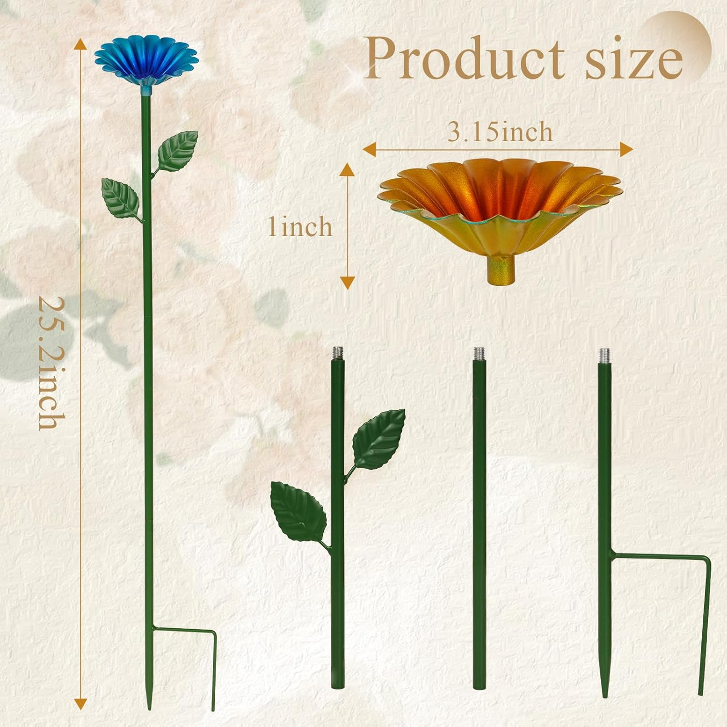 Retyion 4 Pack Bee Watering Station, Cups for Garden Metal Water Feeder with Vivid Flower Design, Colorful Butterfly Bath Bowl for Outdoor Garden Yard Decor (Red, Green, Blue, Yellow) image number 3