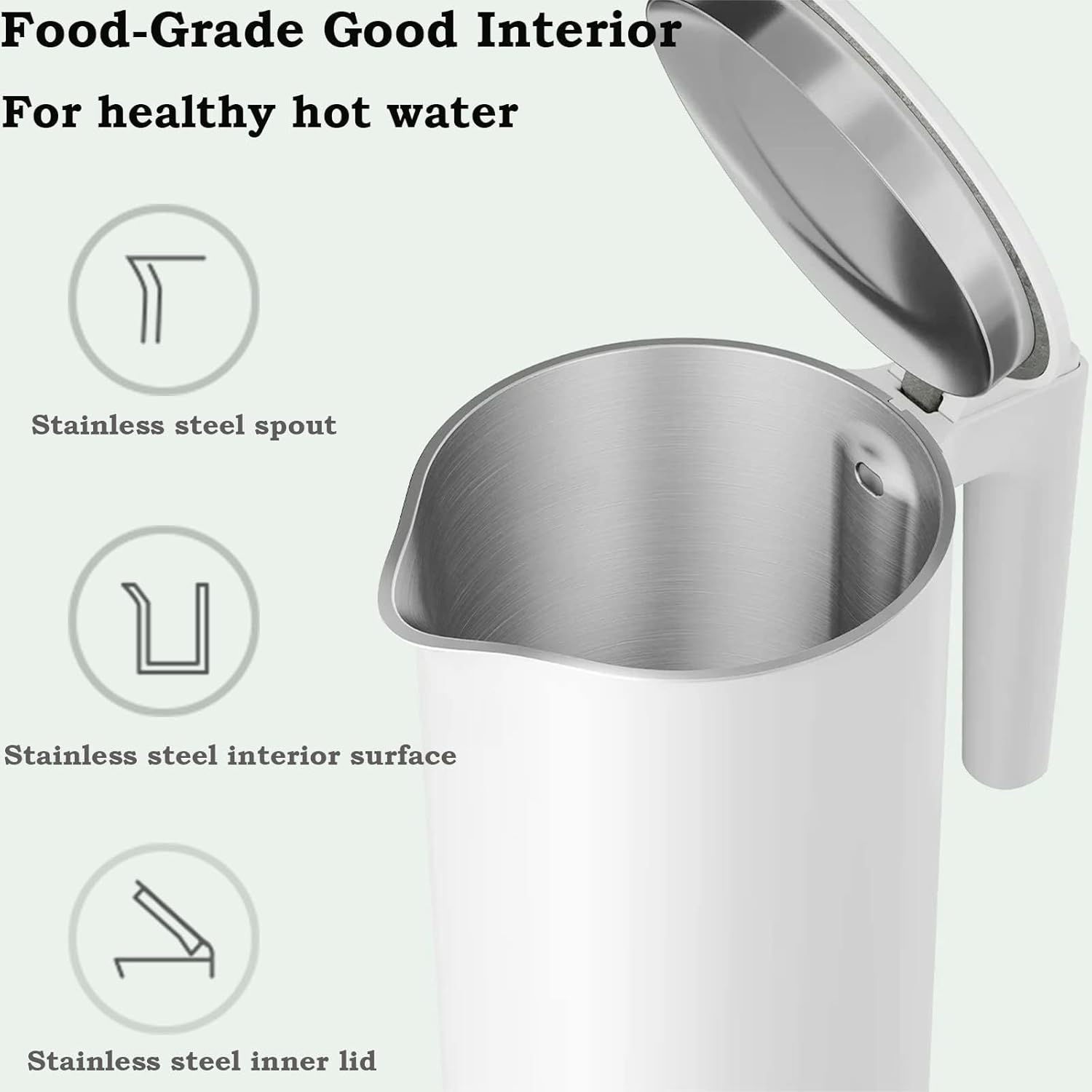 XIAO MI MIJIA Electric Kettle 2, 304 Stainless Steel Interior, Bpa-Free, Double Wall 1.7L Hot Water Boiler, 1800W Tea Kettle with Auto Shut-Off & Boil Dry Protection, White image number 5