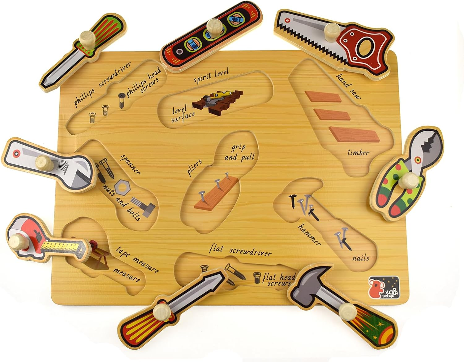 Koala Dream KD Tools Peg Puzzle - Construction Tools Theme Toddler Puzzle image number 2