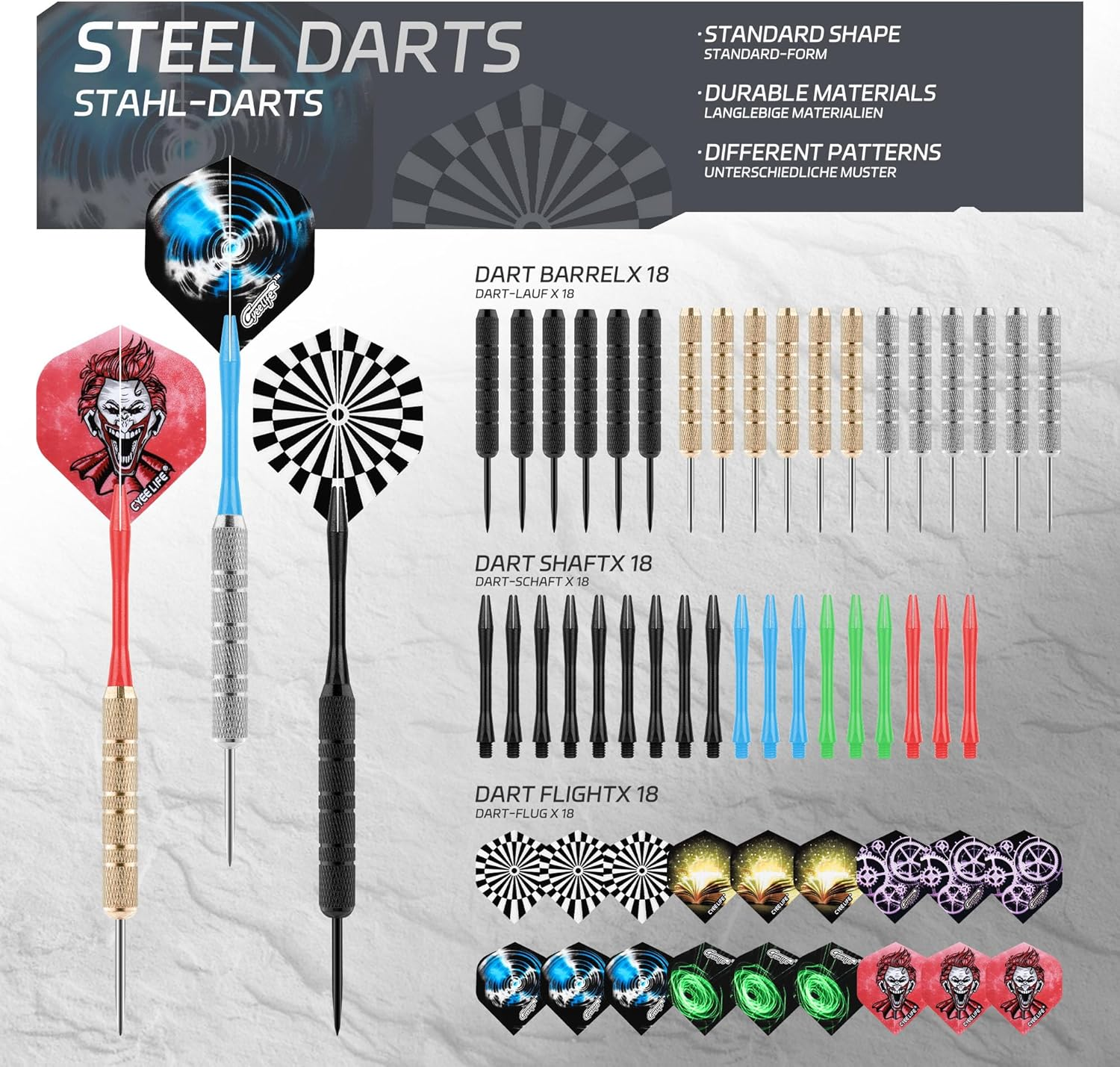 Cyeelife Steel Tip Darts,18Pcs Professional Metal Darts, Darts Metal Tip Set, Metal Darts for Dartboard,For Beginners and Hobbyists image number 1