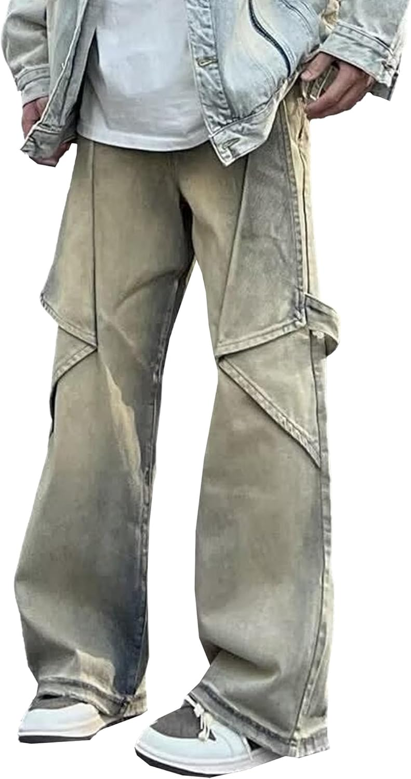 Mens Retro Cargo Jeans Pant Casual Baggy Hip Hop Denim Work Pants Regular Fit Straight Relaxed Jean, Retro, M image number 3