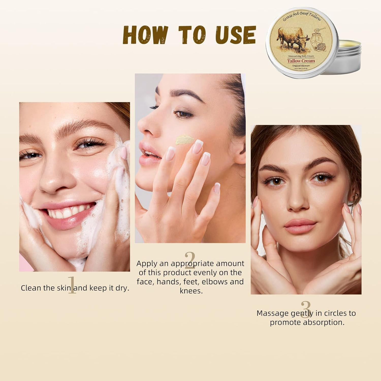 Beef Tallow for Skin, Beef Tallow and Honey Balm, Beef Tallow Face Moisturizer Hydrates and Nourishes the Skin, Whipped Tallow Honey Balm Natural Beef Tallow Lotion for Body Skin Care(2.470Z) image number 3