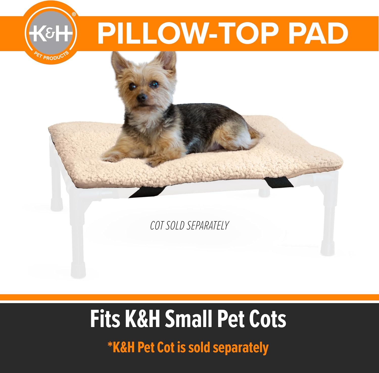 K&H Pet Products Dog Cot Pad (Cot Sold Separately), Pillow-Top Comfort Bed for K&H Small Elevated Dog Beds, Soft & Fluffy, Secure Fit Straps, Machine Washable, Portable - Small 22 X 17In Tan Fleece image number 3