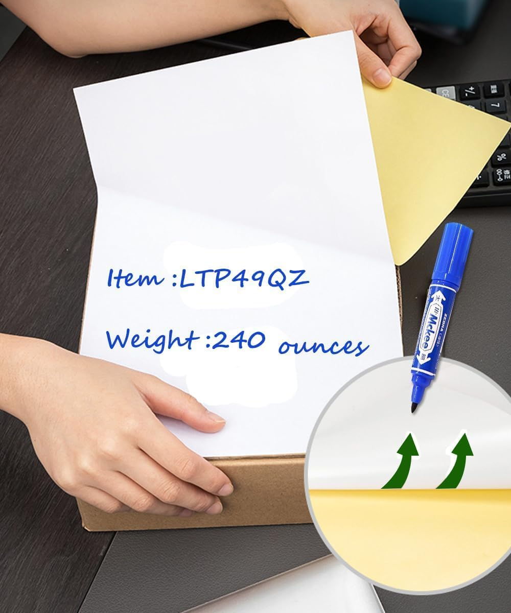 Label Sticker Paper, 50 Sheets A4 Full-Page White Matte Printable Self Adhesive Paper for Inkjet Laser Needle Printer (210X297MM)