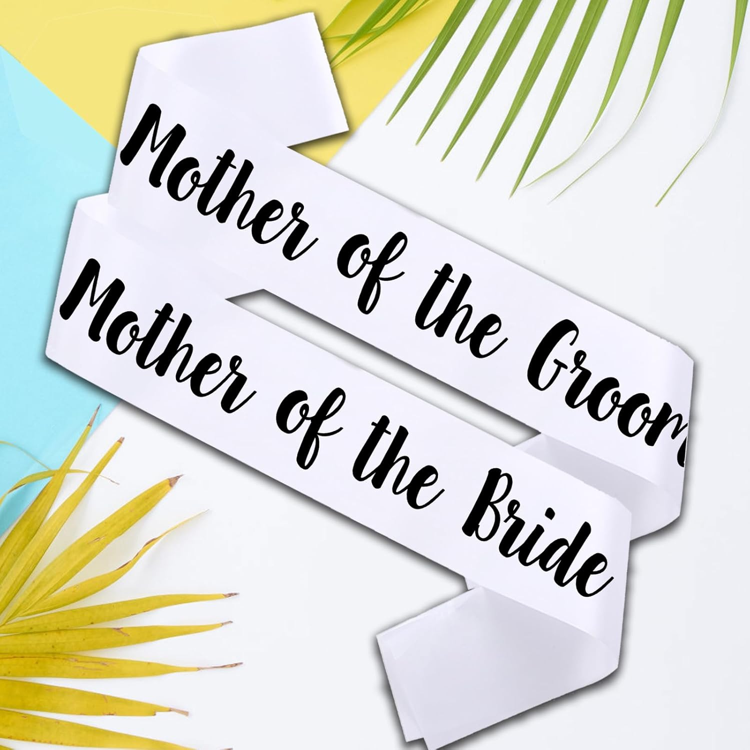 2 PACK Mother of the Bride and Groom Sashes, White Sash with Rose Letters Bachelorette Sashes for Mother Bridal Shower Supplies Wedding Accessories image number 1