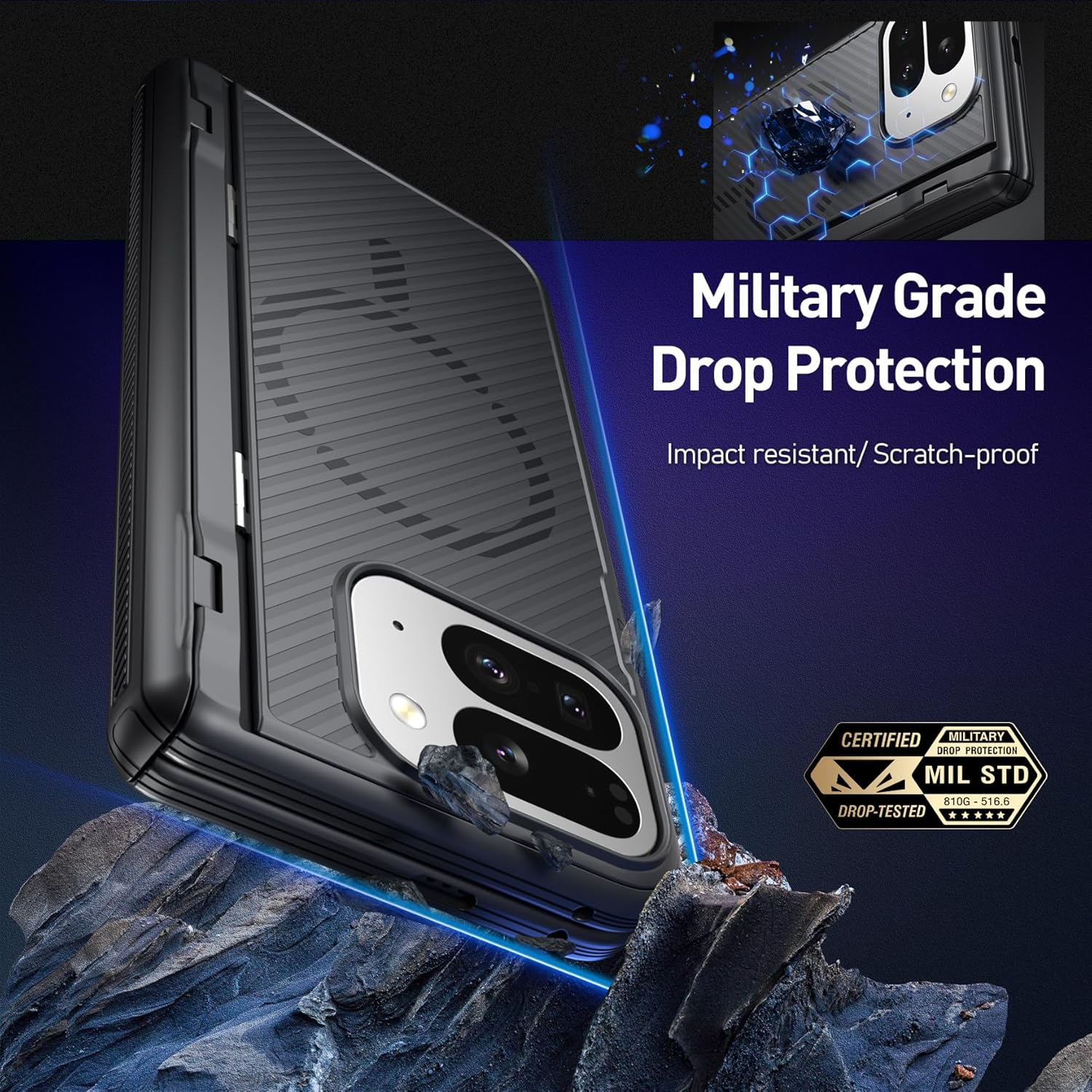 Poetic Revolution Flex Case for Google Pixel 10 Pro Fold, [Hidden Foldable Kickstand][Hinge Protection][Magsafe Compatible], Shockproof Pixel 10 Pro Fold Cover with Built-In-Screen Protector, Black - Green image number 4