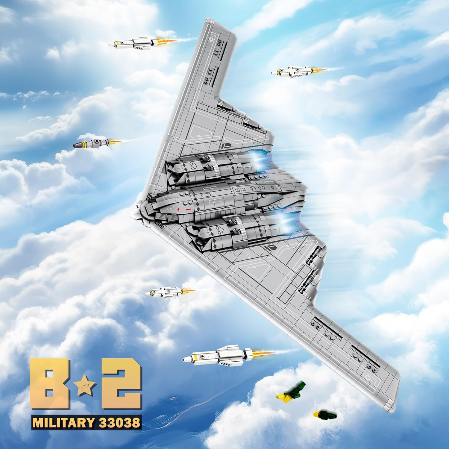 Reobrix 33038 B-2 Spirit Building Block Set, Stealth and Strategic Bomber Model Building Kit, Military Aircraft Toys for Adult and Kids 12+, 1977 PCS image number 5