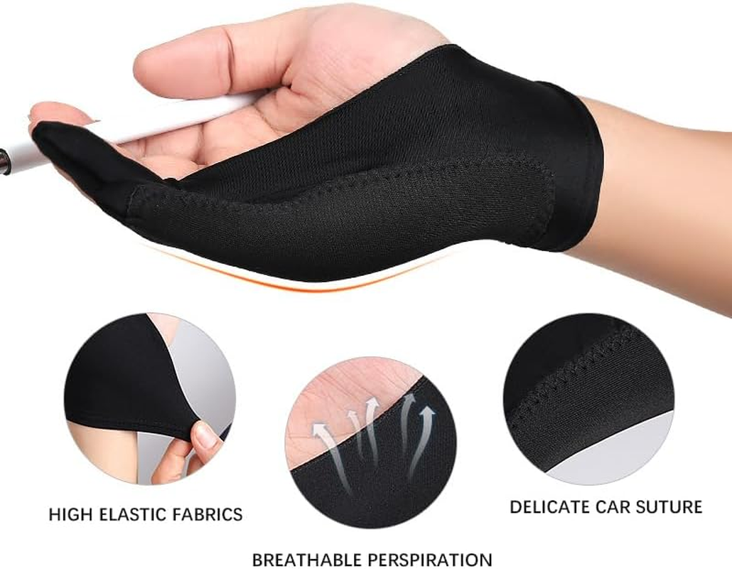 CENZICOM 2 Pack Drawing Glove, Artist Glove with Two Fingers for Drawing Tablet Ipad, Digital Art Palm Rejection Glove, Good for Left and Right Hand (S) image number 5