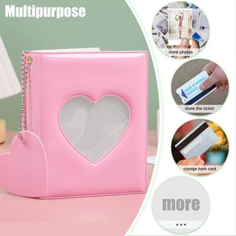 3 Inch Kpop Photocard Holder Book Mini Photo Album Mirror-Like Photocard Binder Small Photo Card Book Love Heart Hollow Photocard ID Holder with Love Heart Pendant 32 Pockets (Pink) image number 1