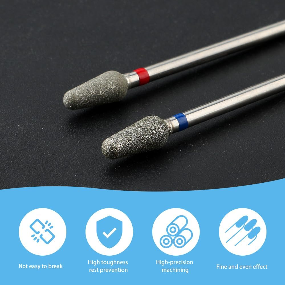 QUNZHAO 2Pcs Diamond Nail Drill Bits Carbide Conical Micro Cuticle Remover Bit for under Nail Dead Skin Cleaning Cuticle Remove Nail Art Design Manicure(03 Set)