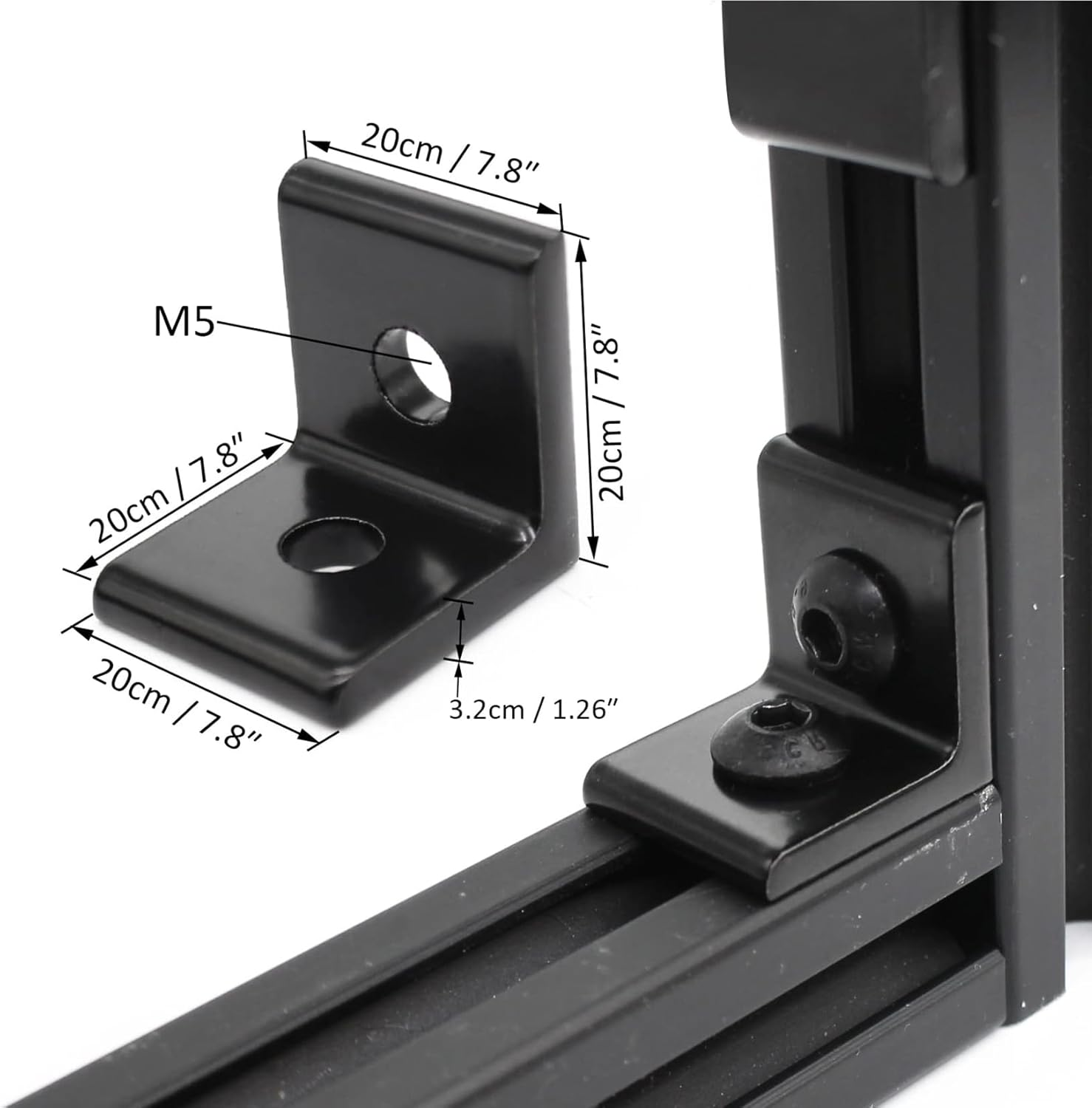 BLCCLOY 20Pcs 2020 Aluminum Extrusion T Slot Corner Bracket 20 Series Extruded Hardware L Connector with M5 Nuts Bolts for 20/20 20Mm T V Slot Black Aluminum Profile Rail Accessories image number 6
