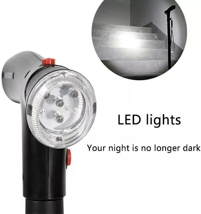 Elder Folding Walking Stick Walking Cane Height Adjustable LED Light Alarm image number 2