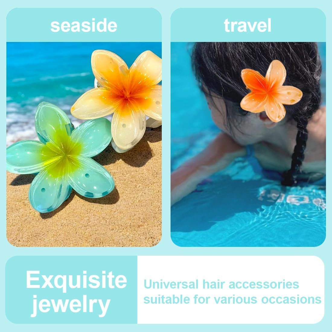 BCHKO Pack of 8 Flower Hair Clips Hair Clip Flower Hawaiian Flowers Claw Clips for Women Thick Thin Hair Styling Accessories (8 Colours) image number 1