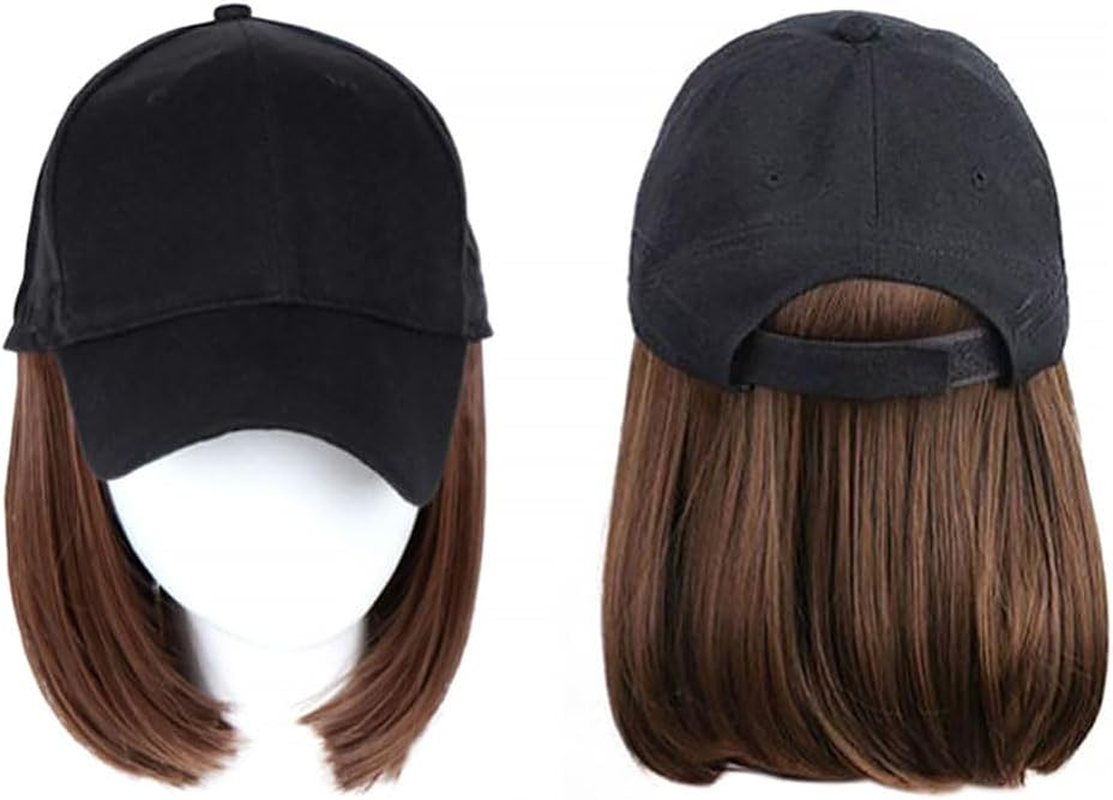 Baseball Cap with Hair Extensions, Straight Short Bob Wigs Hat for Women Girls Adjustable with Hair, Removable Synthetic Hat (Light Brown) image number 4