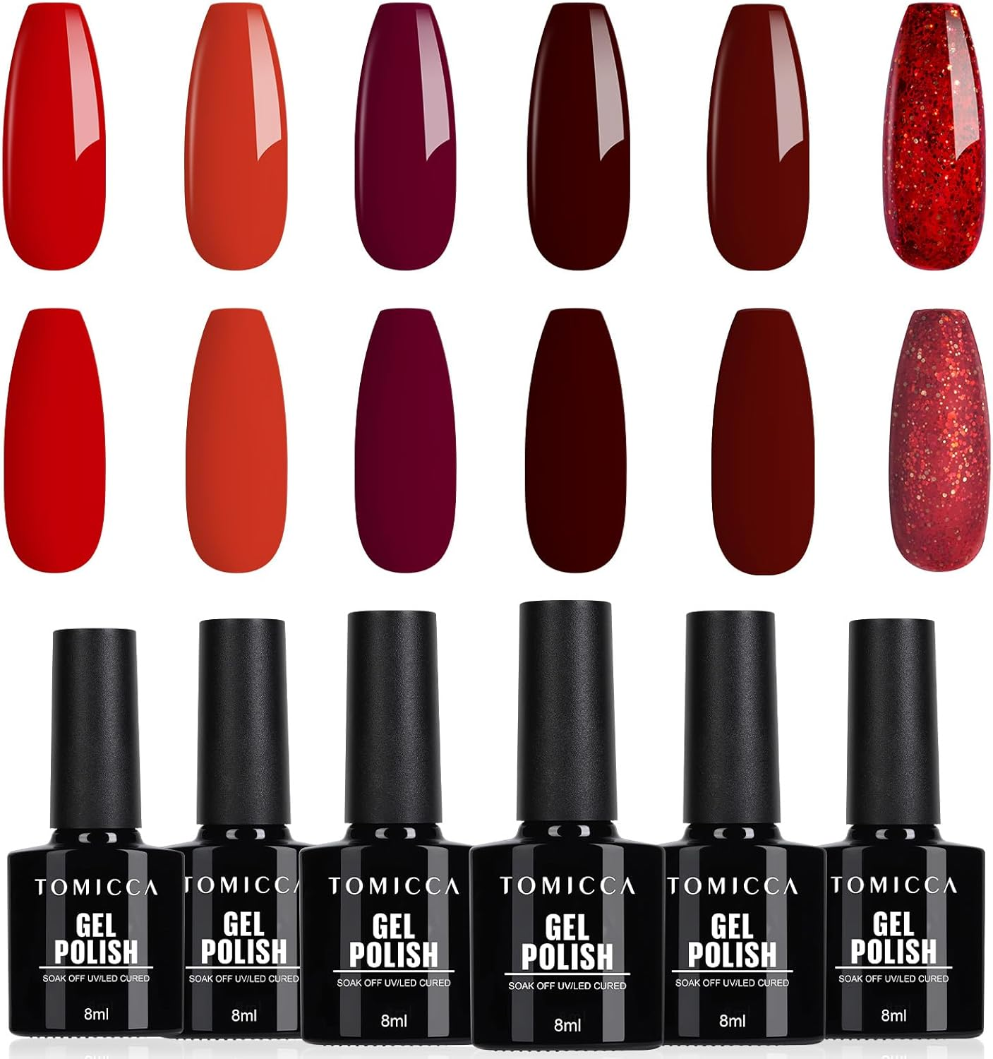 TOMICCA Gel Nail Polish Kit, 4 Colors Autumn Fall Brown Gold Glitter Orange Gel Polish Set Soak off Nail Gel Nail Art DIY Manicure Salon Gifts for Women Girl DIY Home, 8ML