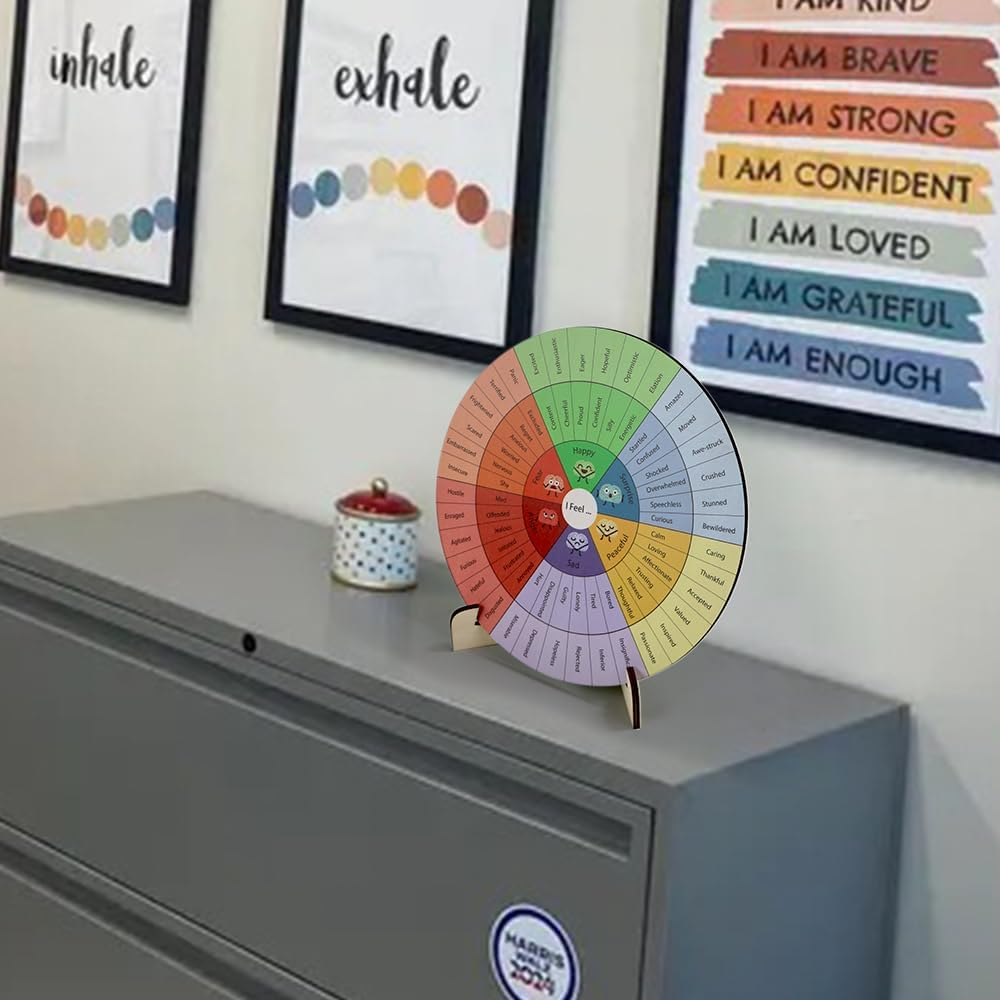 Feelings Wheel Therapy Office Desk Decor Emotions Double Sided Mental Health Office Desk Decor with 2 Page Emotions Card for School Counselor, Counseling Therapist, Therapy Office D&eacute;cor image number 6