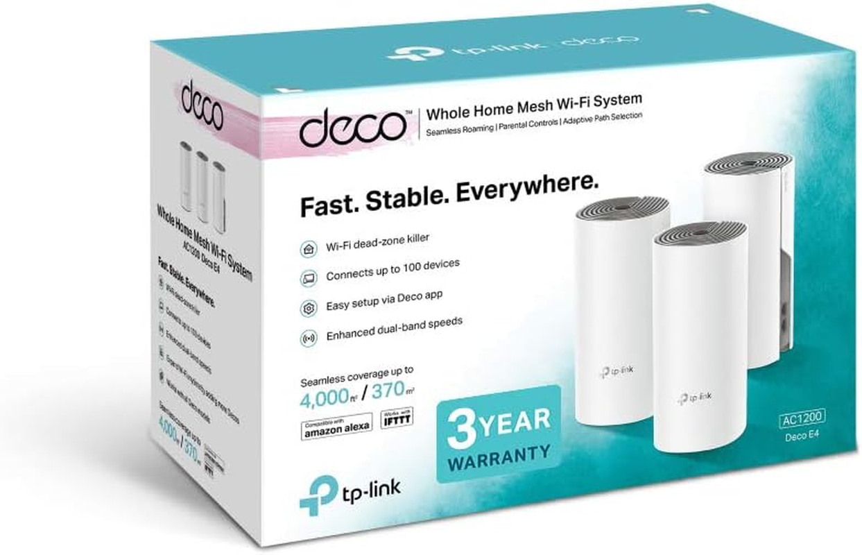 Tp-Link Deco E4 Whole Home Mesh Wi-Fi System, Seamless and Speedy (AC1200), 2&times;100Mbps Ethernet Ports, Work with Amazon Echo/Alexa, Router and Wifi Booster Replacement, Parent Control, Pack of 3 (UK Version) image number 6