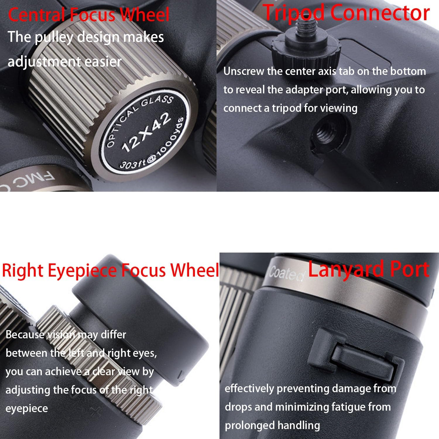 Warmax Binoculars, Warmax Binoculars 12X42 Adults High Magnification Binoculars, Great for Birdwatching, Traveling, Stargazing, Hunting and Concerts, Wider View, Smart Focus (Green) image number 6