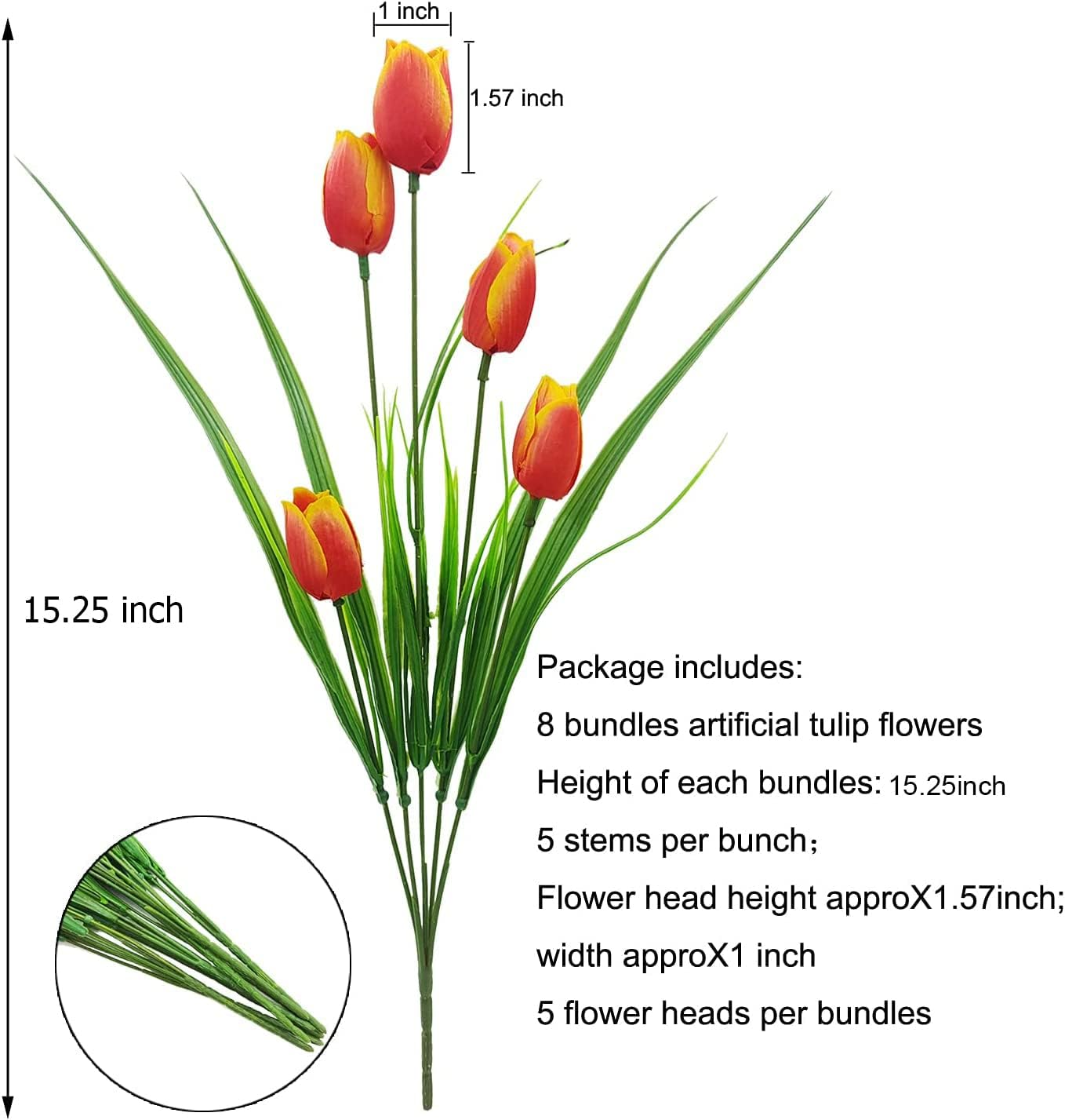8 Bundles Outdoor Artificial Tulips Fake Flowers UV Resistant Faux Plastic Greenery Shrubs Plants for Home outside Garden Porch Window Farmhouse Decor (Orange) - Light Pink image number 3