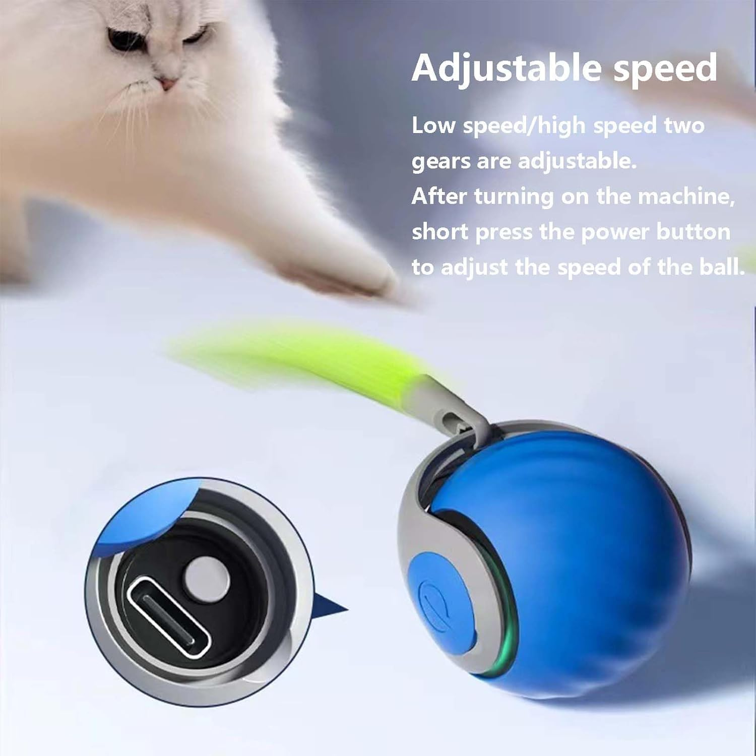 Speedy Tail 2.0, New Cat Ball Toy with Tail, Cat Toys for Indoor Cats, USB Rechargeable Smart, Two Speed Adjustment, Designed for Endless Fun for Your Cat Friend(Blue) image number 2