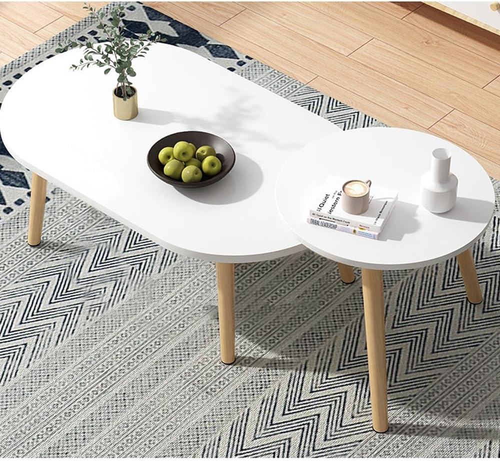 Fohouse Nesting Coffee Table Set of 2, Nesting Tables Set Coffee Tables End Tables Living Room Stacking Side Wooden Tables, Bedroom Apartment Modern Industrial Simple Nightstand (B) image number 2