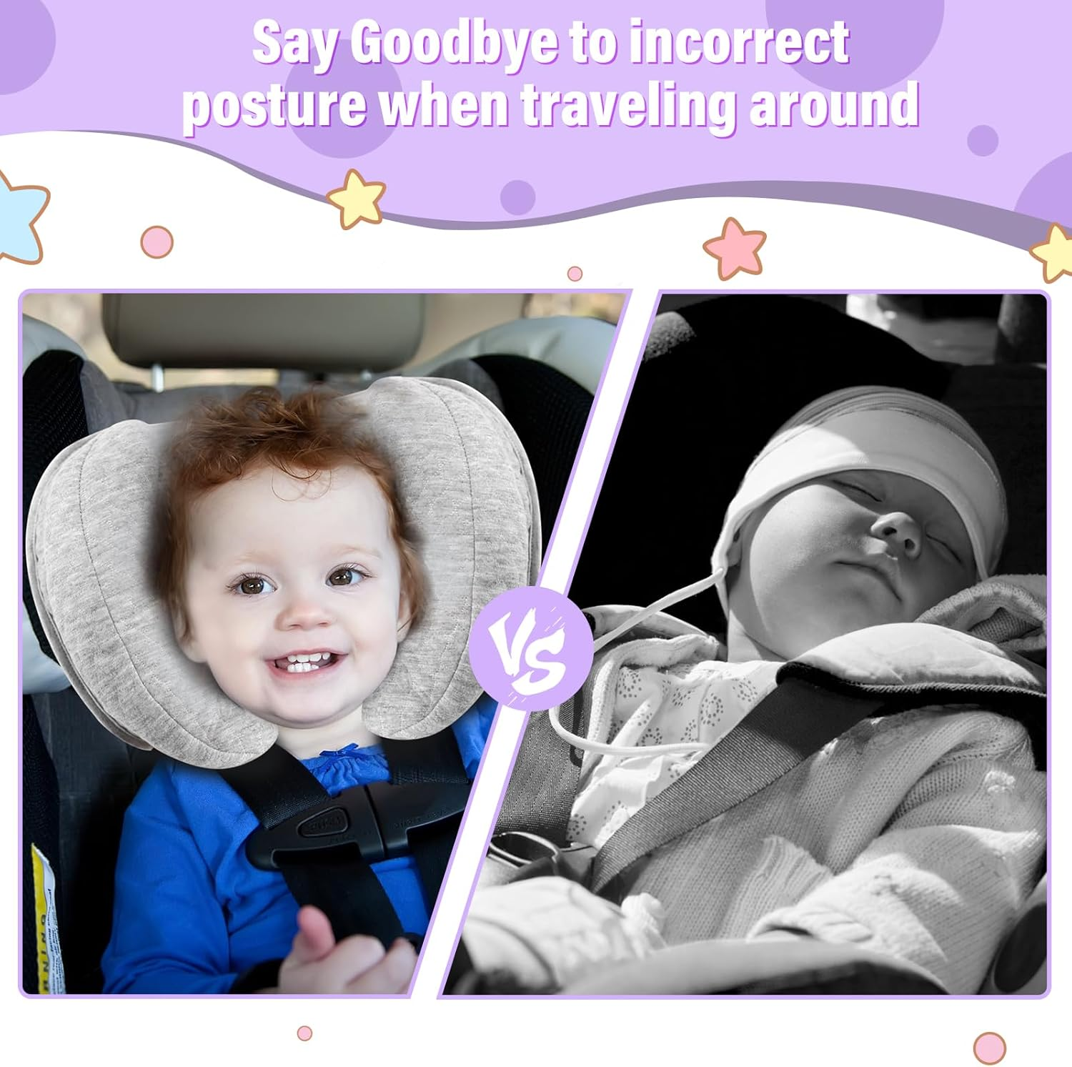 Upgraded 2 in 1 Baby Travel Pillow, Adjustable Banana Shape Baby Neck Head Support Piloow Stroller Insert Cushion for Kids, Toddler, Grey - Blue image number 5