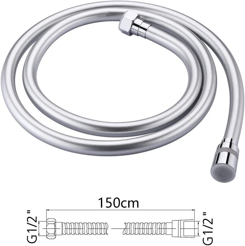 GRIFEMA COMPLENTOS-G852 Shower Hose, Corrosion Protection and Twist-Proof with Anti-Kink Protection in PVC Look (150 Cm) Extremely Flexible Shower Hose, Silver image number 1