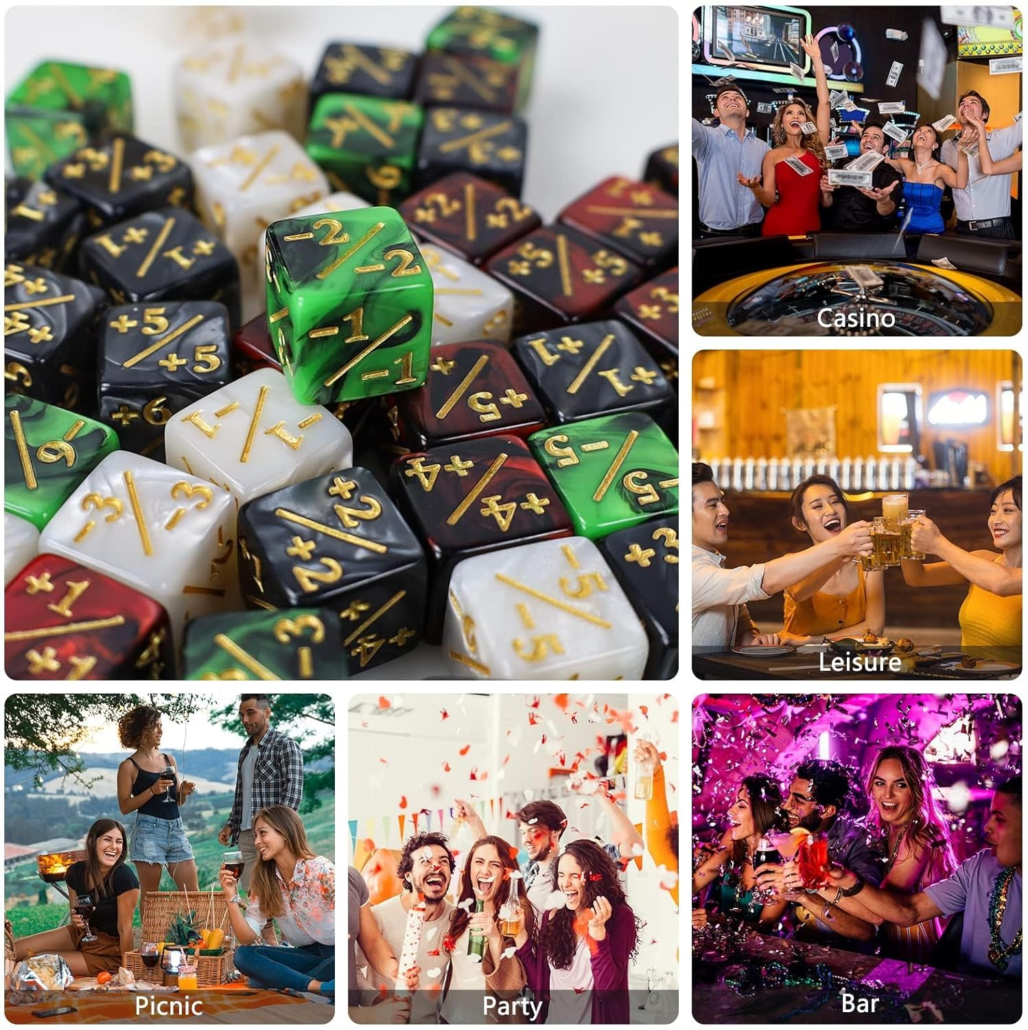 48 Pieces MTG Dice Counters Token Dice, Magic the Gathering Glitter Sparkle Dice, Loyalty Dice Starry Marble D6 Dice Cube Compatible with MTG, CCG, Card Gaming Accessory, 4 Colors image number 3