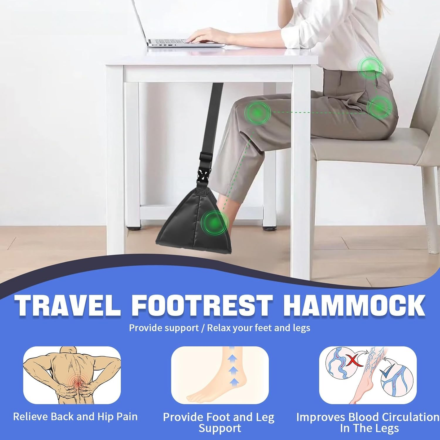 New Upgrade Footrest - Perfect Foot Hammock for Airplane Travel or Office, No Feet Clashing (Black) image number 5