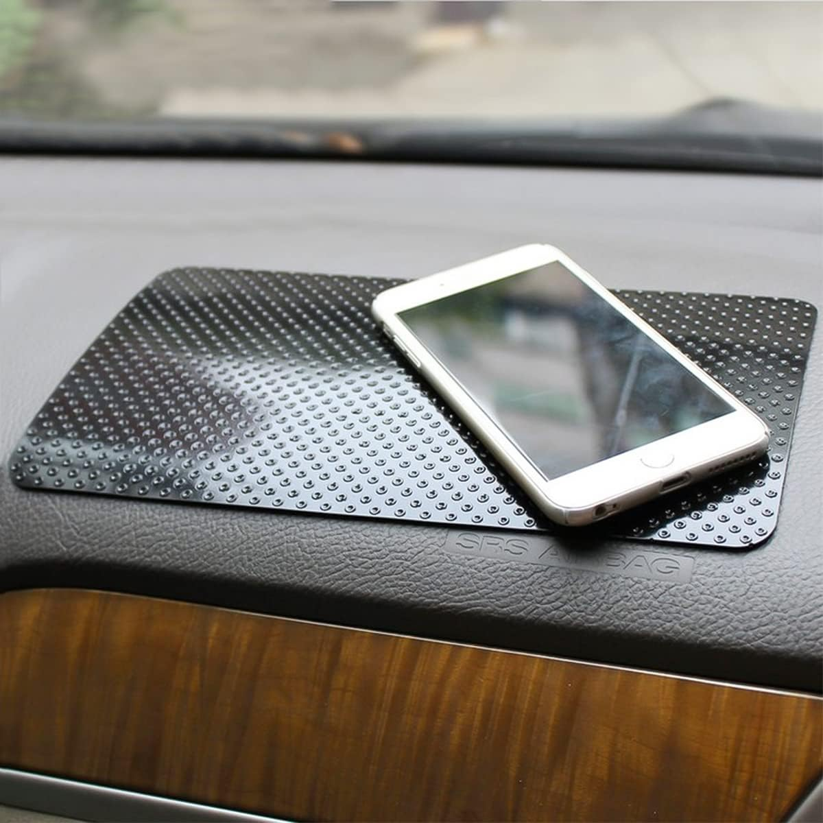 Car Dashboard Anti-Slip Rubber Pad, 10.6"X 5.9" Universal Non-Slip Car Magic Dashboard Sticky Adhesive Mat for Phones Sunglasses Keys Electronic Devices and More Use (Black/Dots) image number 5