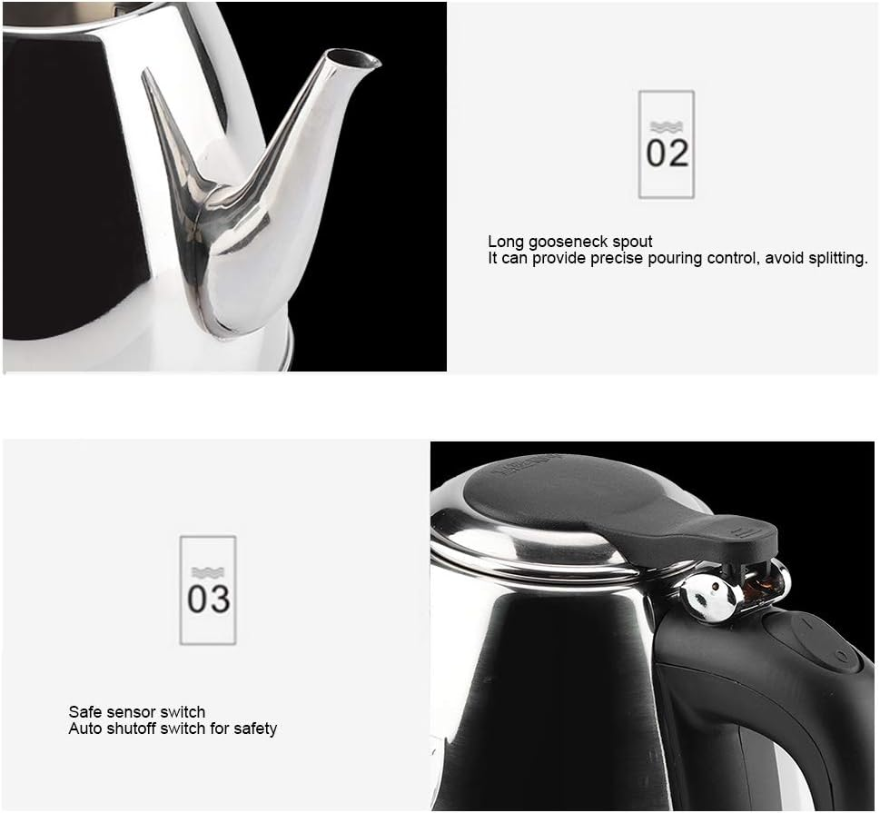 1.2L Electric Kettle Stainless Steel Fast Boil Auto Shut-Off and Boil-Dry image number 4
